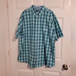 ‎Chaps men's green plaid short sleeve shirt